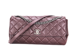 CHANEL LADY PEARLY FLAP (1690xxxx) BURGUNDY DISTRESSED LEATHER SILVER HARDWARE WITH CARD, DUST COVER & BOX