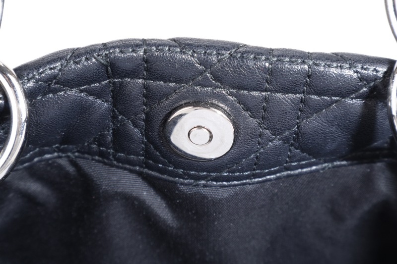CHRISTIAN DIOR CANNAGE SHOPPING TOTE LARGE BLACK LAMBSKIN SILVER HARDWARE WITH DUST COVER