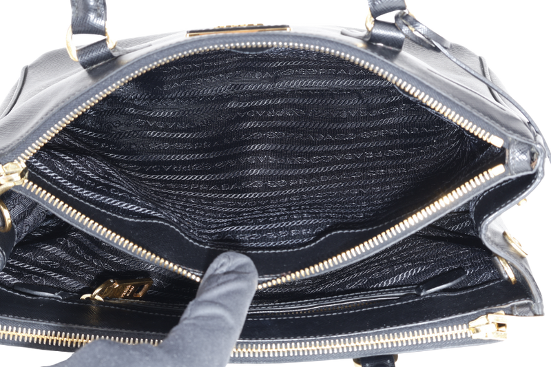 PRADA BLACK GALLERIA SMALL SAFFIANO LEATHER GOLD HARDWARE WITH STRAPS NO DUST COVER
