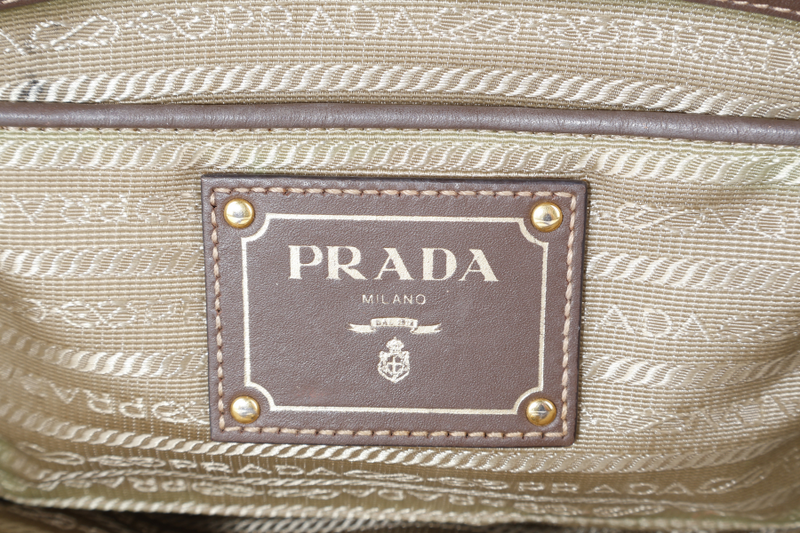 PRADA LOGO JACQUARD MEDIUM CANVAS CORDA BRUCIA GOLD HARDWARE WITH LONG STRAPS, CARD AND DUST COVER