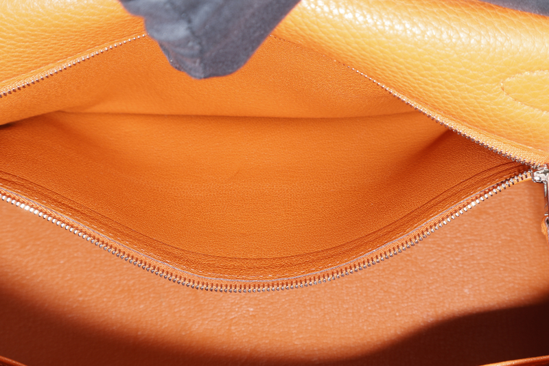HERMES KELLY 28 RETOURNE ORANGE CLEMENCE LEATHER SILVER HARDWARE STAMP X (YEAR 2016) WITH LONG STRAP, LOCK&KEYS , DUST COVER, RAINCOAT AND BOX