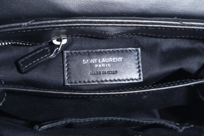 YVES SAINT LAURENT (YSL) LOULOU TOY BLACK LEATHER SHOULDER BAG SILVER HARDWARE WITH LEATHER STRAPS, DUST COVER AND BOX