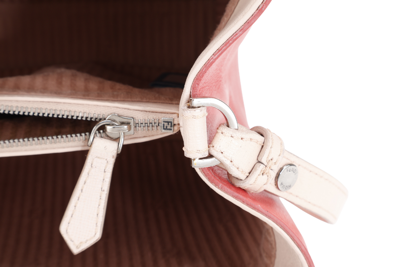 FENDI 8BH253-V0D 2 JOURS (148-2566) PINK & SILVER SAFFIANO LEATHER SILVER HARDWARE WITH DUST COVER