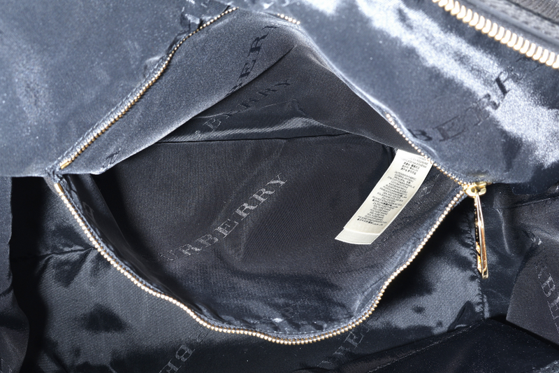 BURBERRY BLACK CHECKERED CANVAS GOLD HARDWARE TOTE BAG WITH STRAPS WITH STRAPS AND NO DUST COVER