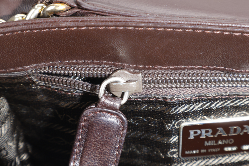 PRADA DARK BROWN NAPPA LEATHER SHOULDER CHAIN BAG GOLD HARDWARE NO CARD NO DUST COVER