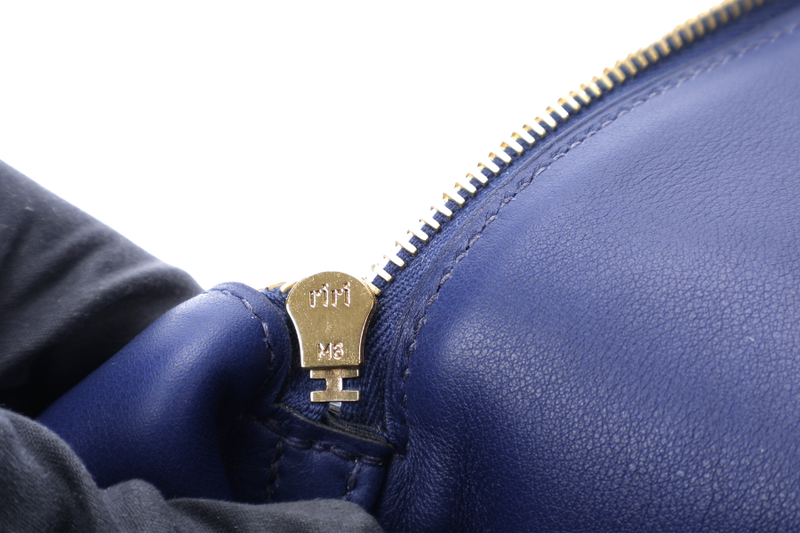 HERMES BOLIDE 1923 STAMP C (2018) BLUE ELECTRIC NOVILLO LEATHER GOLD HARDWARE WITH KEYS, LOCK, STRAPS, DUST COVER AND RAIN COAT