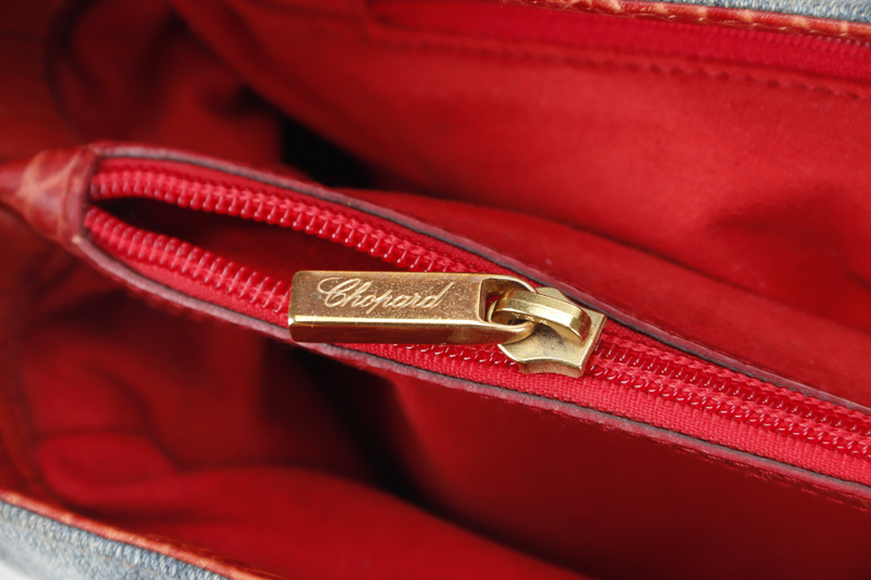 CHOPARD DENIM AND RED CROC SKIN EMBOSSED SHOULDER BAG WITH DUST COVER