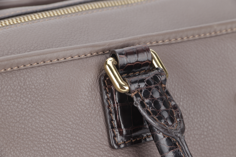 LOEWE AMAZONA (011403) EMBOSSED SNAKE HANDLE BROWN CALFSKIN GOLD HARDWARE WITH DUST COVER