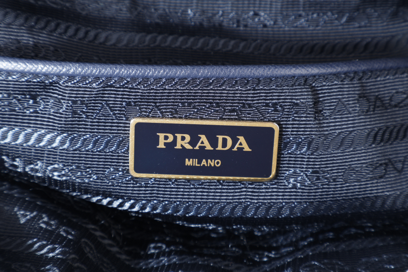 PRADA BN2106 TOTE BAG NAVY BLUE NYLON GOLD HARDWARE WITH DUST COVER AND LONG STRAPS