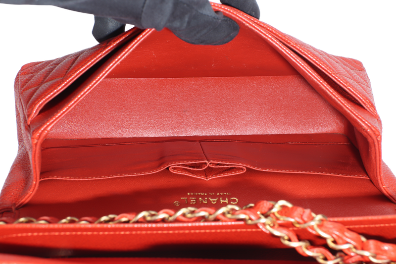 CHANEL CLASSIC FLAP MEDIUM ORANGE RED CAVIAR GOLD HARDWARE (2051xxxx) WITH CARD