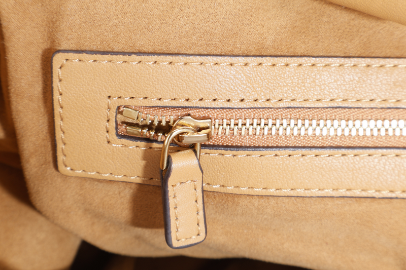 MCM VISETOS TWO WAY BAG BROWN CALFSKIN LEATHER GOLD HARDWARE WITH STRAPS, DUST COVER AND CARD