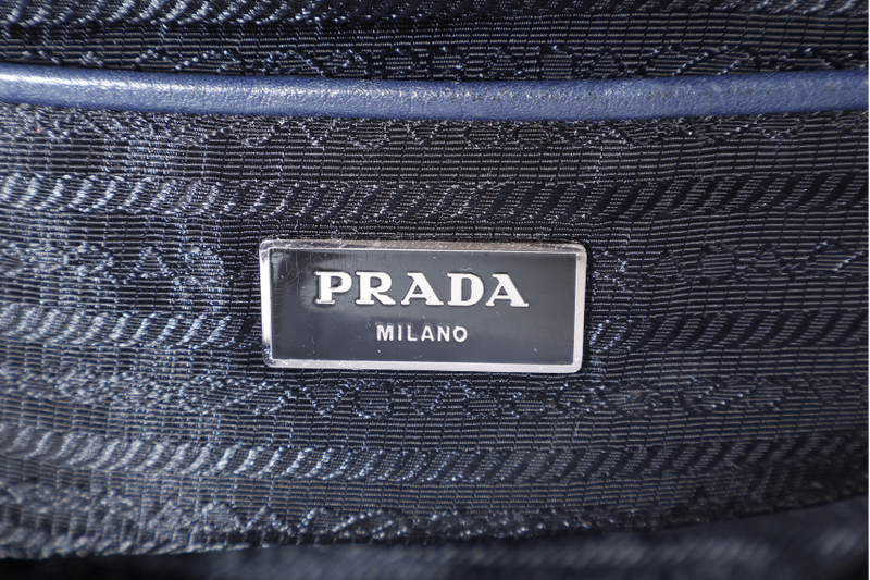 PRADA BR4998 BLUE LARGE LEATHER BOSTON BAG SILVER HARDWARE WITH KEYS & LOCK NO DUST COVER