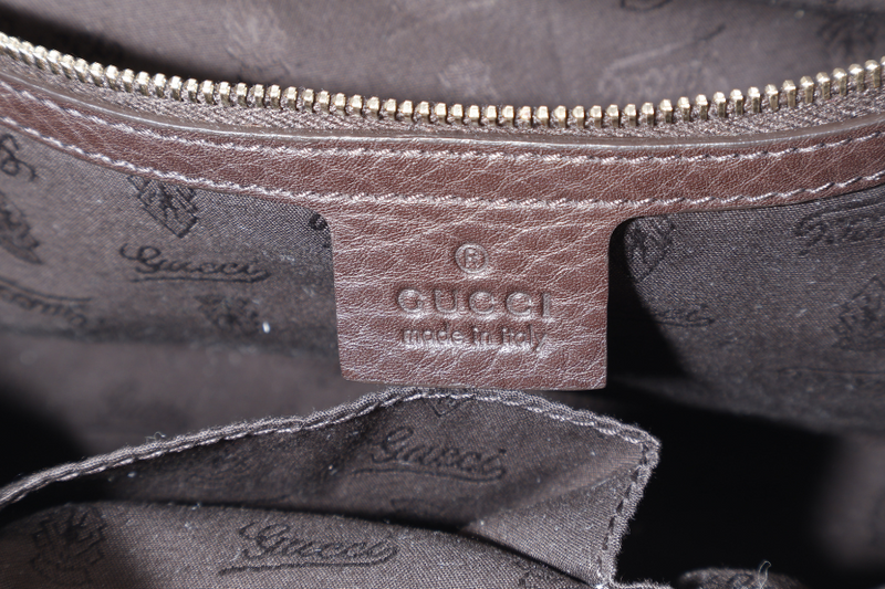 GUCCI HOBO BAG DARK BROWN LEATHER GOLD HARDWARE WITH DUST COVER