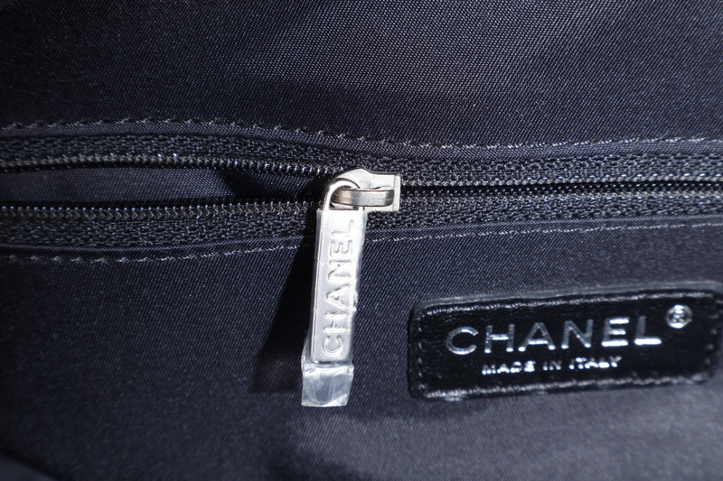 CHANEL PARIS BIARRITZ TOTE BAG BLACK COATED CANVAS SILVER HARDWARE (1407xxxx) WITH CARD AND DUST COVER