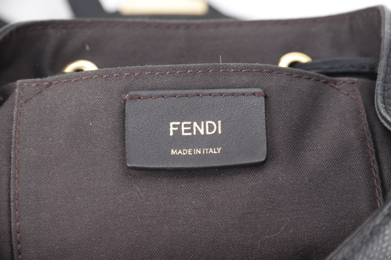 FENDI VITELLO CRUISE F IS FENDI BACKPACK (8BZ043) BLACK LEATHER GOLD HARDWARE WITH DUST COVER