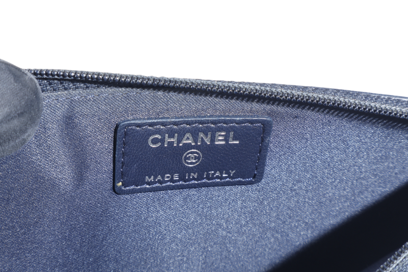 CHANEL ENVELOPE CLUTCH BLUE LEATHER SILVER HARDWARE (2254xxxx} WITH SMALL POUCH