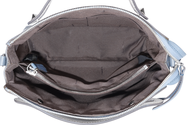 FENDI BY THE WAY SHOULDER BAG MEDIUM BLUE LEATHER SILVER HARDWARE WITH LONG STRAPS NO DUST COVER