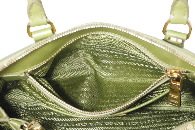 PRADA PROMENADE SATCHEL (BL0837) SMALL GREEN SAFFIANO LUX LEATHER GOLD HARDWARE WITH STRAP AND DUST COVER