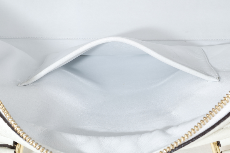 LOEWE AMAZONA 36 WHITE CALF LEATHER GOLD HARDWARE WITH DUST COVER