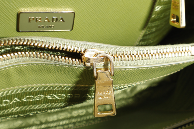 PRADA LIME GREEN SAFFIANO LUX LEATHER (BL0837) PROMENADE SATCHEL GOLD HARDWARE WITH STRAPS ,CARD AND DUST COVER