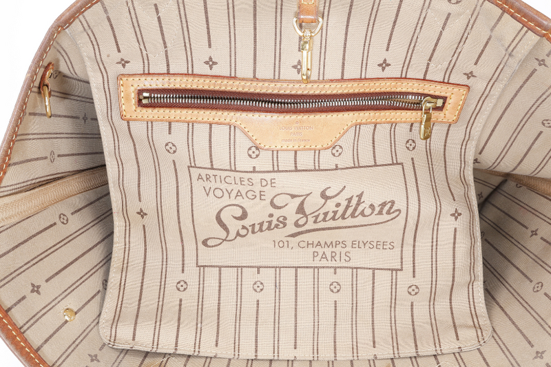 LOUIS VUITTON M46975 NEVERFULL MM MONOGRAM CANVAS GOLD HARDWARE WITH DUST COVER