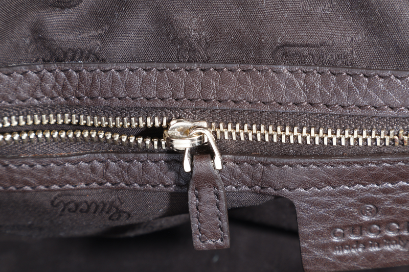 GUCCI HOBO BAG DARK BROWN LEATHER GOLD HARDWARE WITH DUST COVER