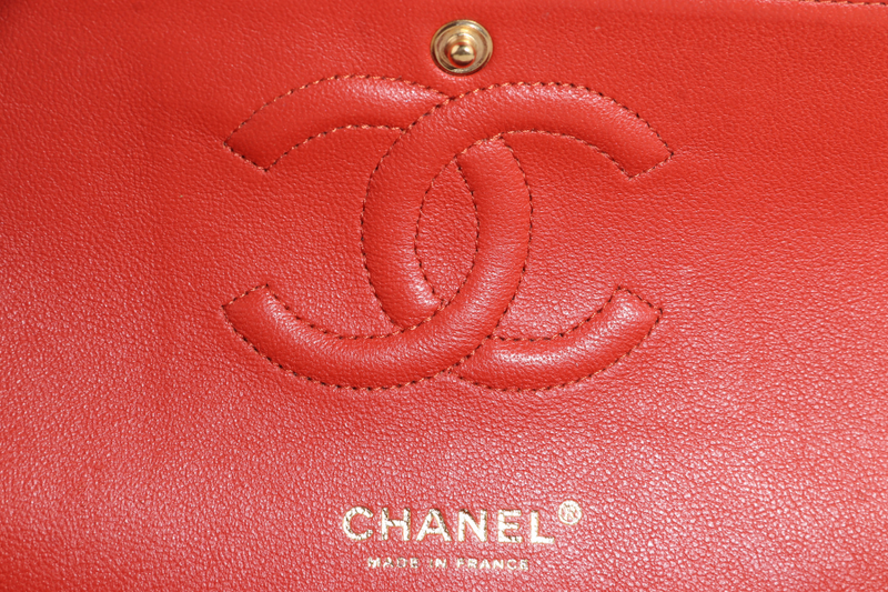CHANEL CLASSIC FLAP MEDIUM ORANGE RED CAVIAR GOLD HARDWARE (2051xxxx) WITH CARD
