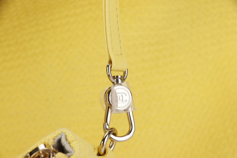 CHANEL DEAUVILLE TOTE BAG MICROCHIP (AJPXxxxx) LARGE YELLOW CANVAS GOLD HARDWARE WITH POUCH NO DUST COVER