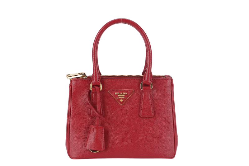 PRADA GALLERIA MINI TOTE (1BA906) RED SAFFIANO LEATHER GOLD HARDWARE WITH STRAP AND DUST COVER