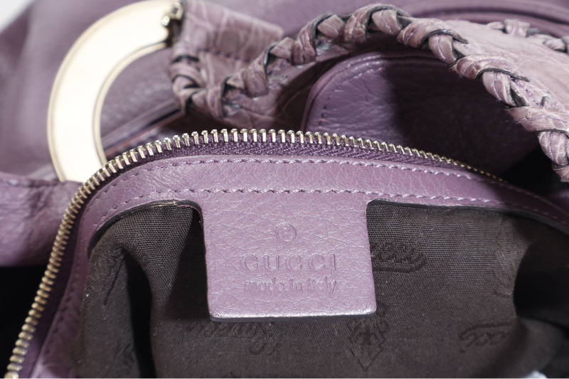 GUCCI G WAVE LEATHER HOBO PURPLE CALF LEATHER SILVER HARDWARE WITH DUST COVER AND STRAPS