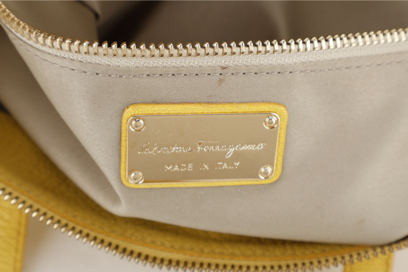 SALVATORE FERRAGAMO MIKA CONVERTIBLE TOTE BAG LARGE YELLOW LEATHER GOLD HARDWARE WITH DUST COVER