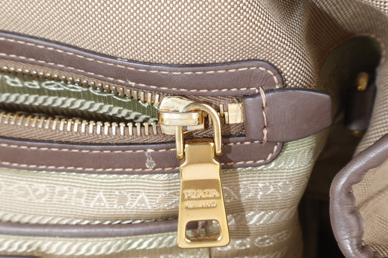 PRADA LOGO JACQUARD MEDIUM CANVAS CORDA BRUCIA GOLD HARDWARE WITH LONG STRAPS, CARD AND DUST COVER