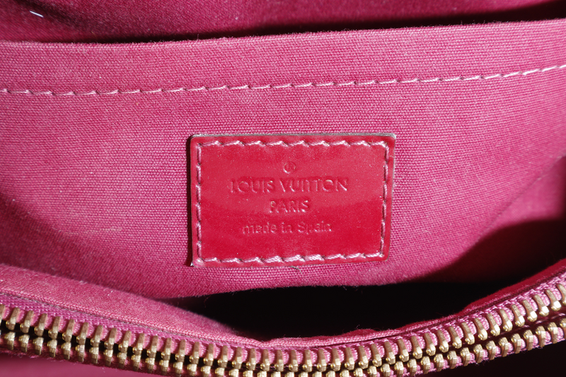 LOUIS VUITTON MONTAIGNE BB MAGENTA MONOGRAM VERNIS GOLD HARDWARE WITH STRAPS, LOCK & KEYS AND DUST COVER