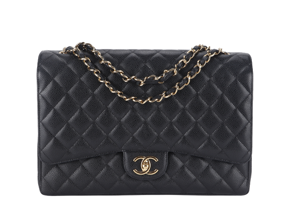 CHANEL CLASSIC DOUBLE FLAP MAXI (1723xxxx) BLACK CAVIAR LEATHER GOLD HARDWARE WITH DUST COVER