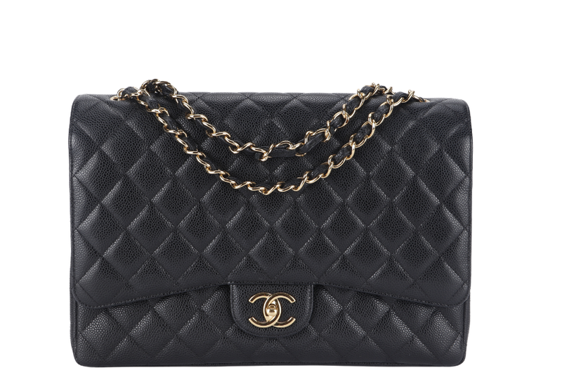 CHANEL CLASSIC DOUBLE FLAP MAXI (1723xxxx) BLACK CAVIAR LEATHER GOLD HARDWARE WITH DUST COVER