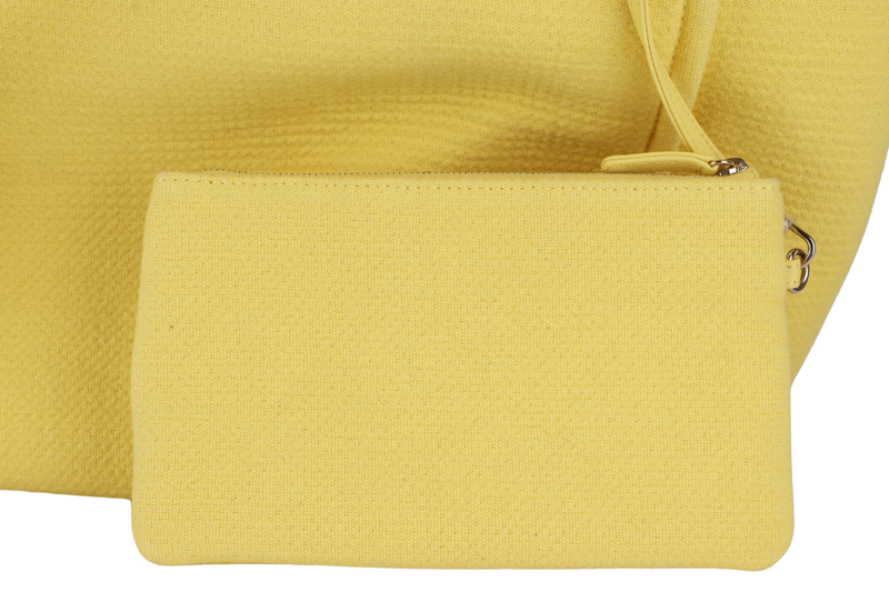 CHANEL DEAUVILLE TOTE BAG MICROCHIP (AJPXxxxx) LARGE YELLOW CANVAS GOLD HARDWARE WITH POUCH NO DUST COVER