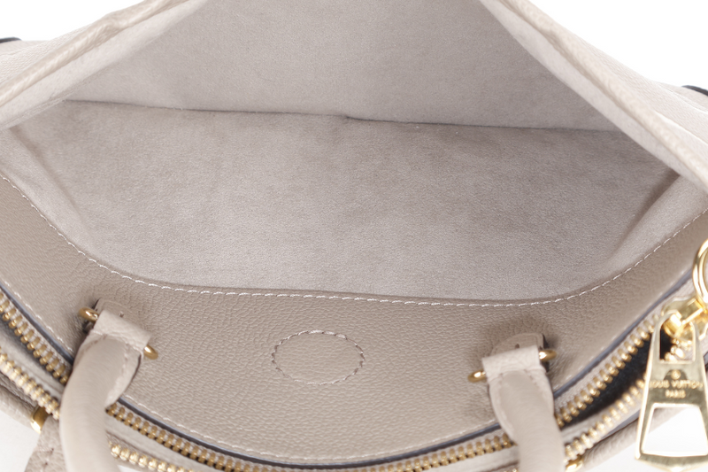 LOUIS VUITTON M46585 TRIANON PM MONOGRAM EMPREINTE TOURTERELLE LEATHER GOLD HARDWARE WITH STRAPS AND DUST COVER