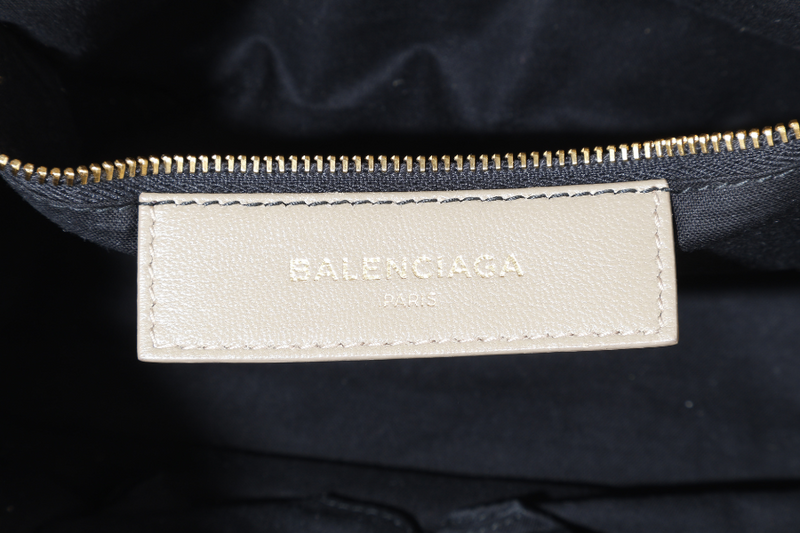 BALENCIAGA SMALL METALLIC EDGE CLASSIC CITY TOTE BEIGE CALFSKIN LEATHER GOLD HARDWARE WITH DUST COVER, STRAPS AND MIRROR
