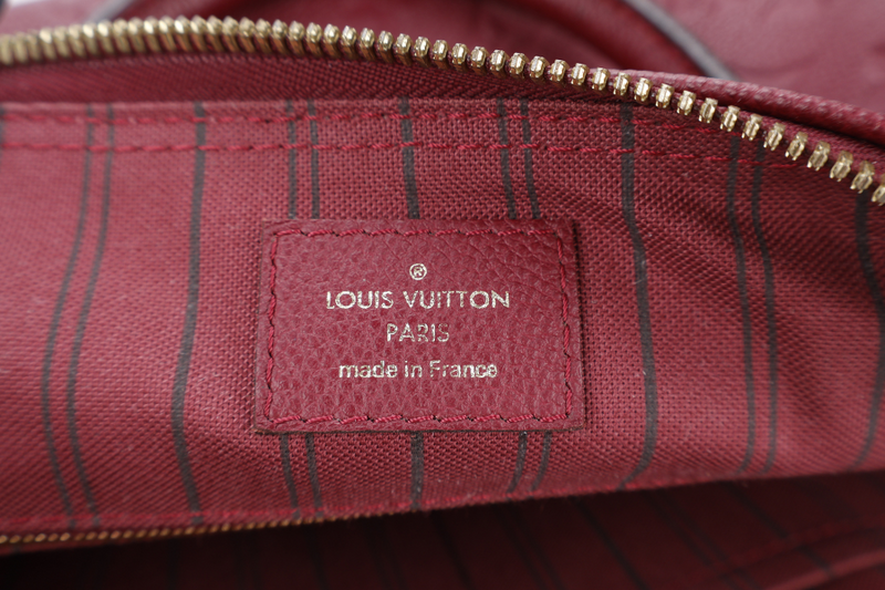 LOUIS VUITTON M44145 SPEEDY BANDOULIERE 25 MONOGRAM BURGUNDY EMPREINTE LEATHER GOLD HARDWARE WITH LEATHER STRAPS, KEY&PADLOCK AND DUST COVER