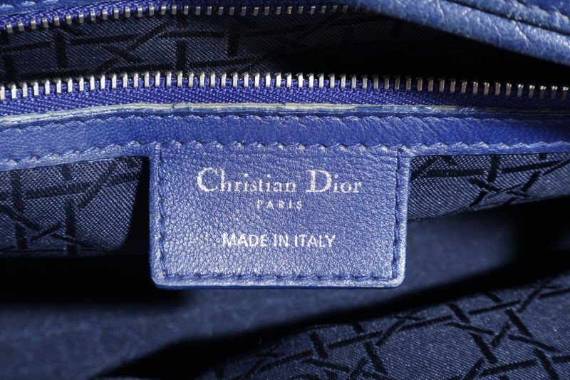 CHRISTIAN DIOR LADY DIOR (13-BO-1113) LARGE BLUE LAMBSKIN SILVER HARDWARE WITH LONG STRAPS NO DUST COVER