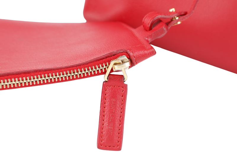 YVES SAINT LAURENT (YSL) EAST WEST TOTE BAG RED LEATHER NO DUST COVER