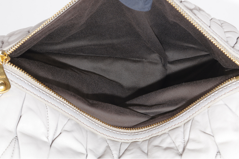 MIU MIU GREY TURNLOCK TOP HANDLE MATELASSE LEATHER 2WAY BAG GOLD HARDWARE WITH LEATHER STRAPS NO DUST COVER