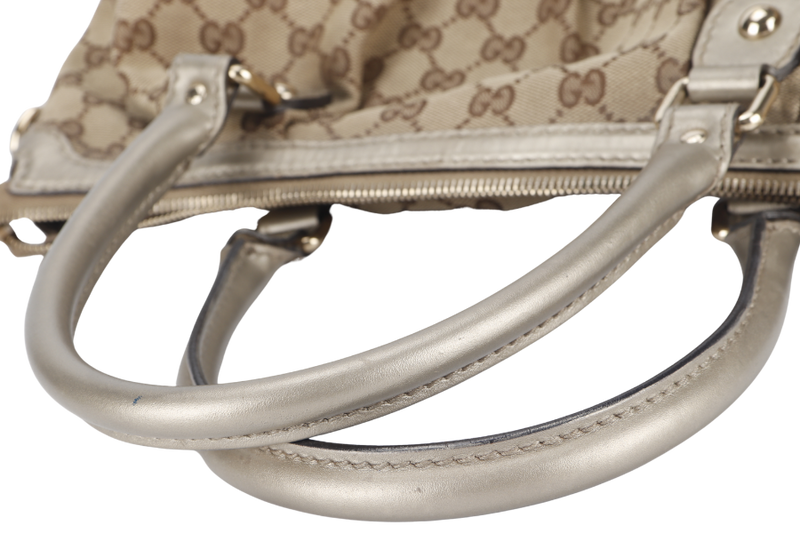 GUCCI SUKEY GG (247902) BEIGE CANVAS 2-WAY BAG SILVER HARDWARE WITH STRAP AND DUST COVER