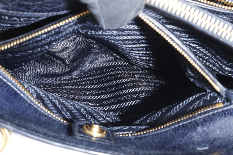 PRADA VITELLO SHINE 2-WAY SATCHEL BAG GOLD HARDWARE WITH STRAP, CARD AND DUST COVER