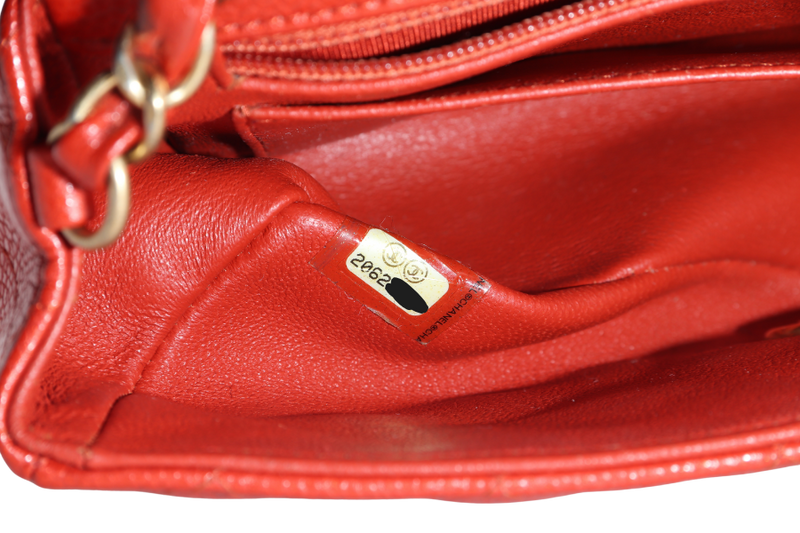 CHANEL CLASSIC FLAP MINI RECTANGULAR (2062xxxx) RED CAVIAR GOLD HARDWARE WITH DUST COVER