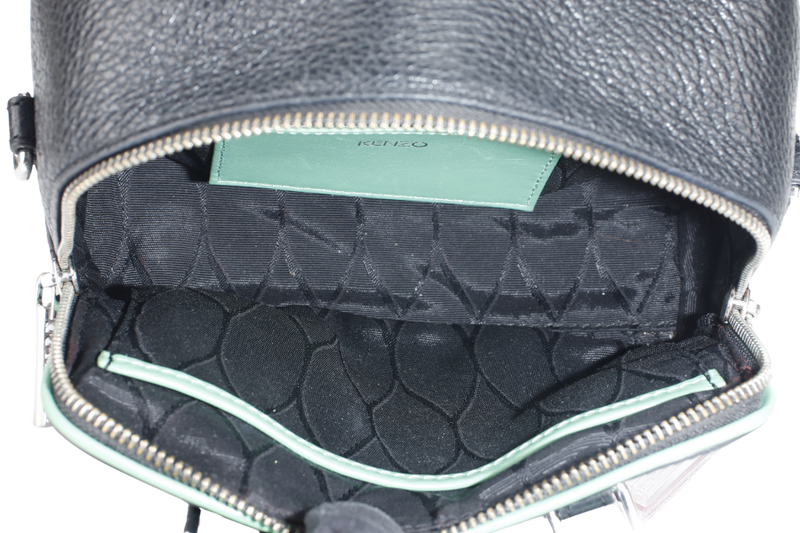 KENZO TIGER EMBROIDERY CROSSBODY BAG GREEN-BLACK SILVER HARDWARE WITH DUST COVER