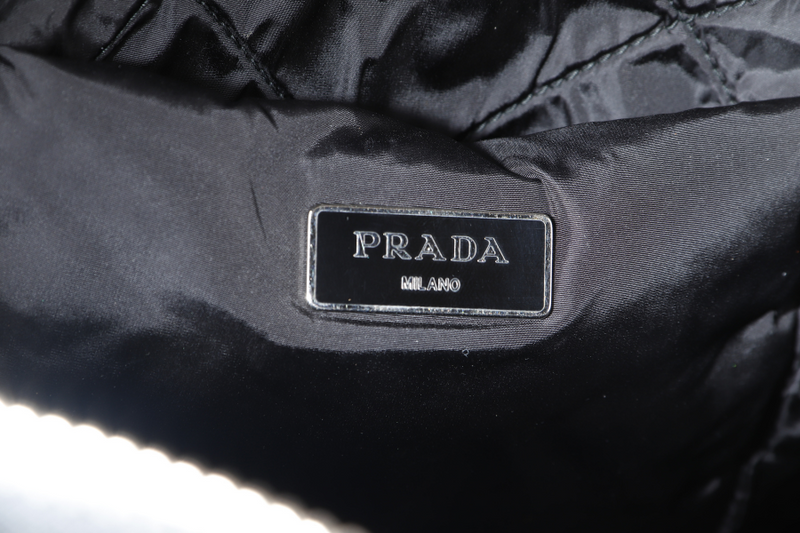 PRADA BOMBER TESSUTO 2 WAY BAG (BL0886) BLACK NYLON SILVER HARDWARE WITH DUST COVER , STRAP AND CARD