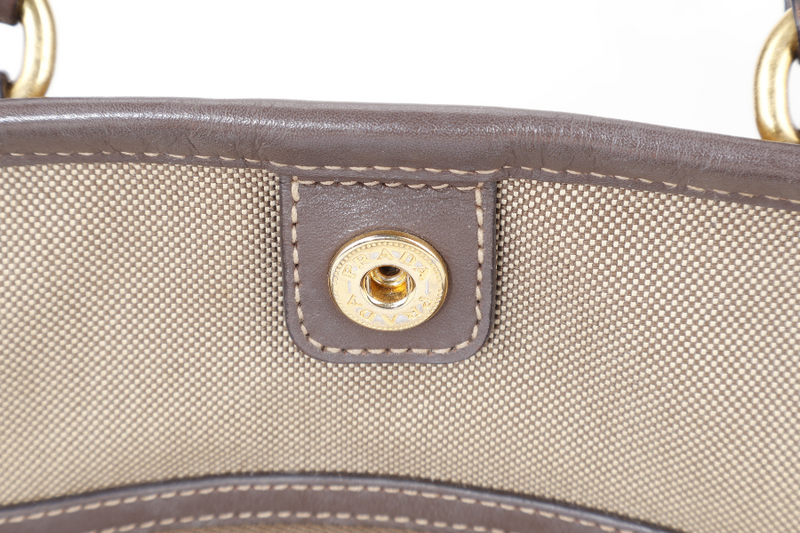 PRADA LOGO JACQUARD MEDIUM CANVAS CORDA BRUCIA GOLD HARDWARE WITH LONG STRAPS, CARD AND DUST COVER