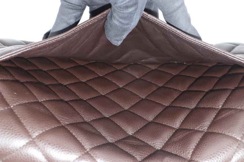 CHANEL CLASSIC FLAP MAXI SINGLE FLAP BROWN CAVIAR SILVER HARDWARE (1401xxxx) WITH CARD, DUST COVER AND BOX
