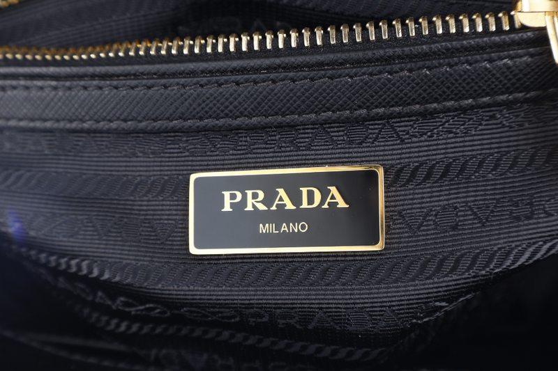 PRADA BN1801 DOUBLE ZIP SATCHEL BAG BLACK SAFFIANO LEATHER GOLD HARDWARE WITH STRAPS, CARD AND DUST COVER